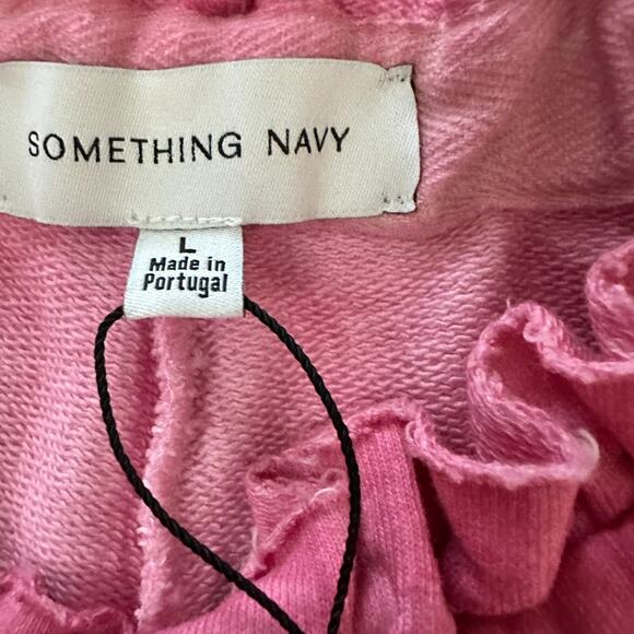 Something Navy Womens Taylor Ruffle Sweatpants Paperbag Crop Wide Pink Terry L - Picture 5 of 12